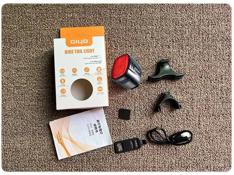 GlYO Auto Brake Sensing Bicycle Tail Light -USBRechargeable, lP66 Waterproof LED WarningLight for MTB & Road Bike Night Safety