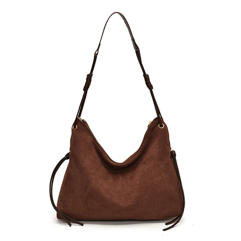 Women Suede Shoulder Bag Adjustable Strap Messenger Bag with Zipper Trendy Retro Handbag for Work Travel RELUX.STORE