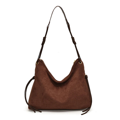 Women Suede Shoulder Bag Adjustable Strap Messenger Bag with Zipper Trendy Retro Handbag for Work Travel RELUX.STORE