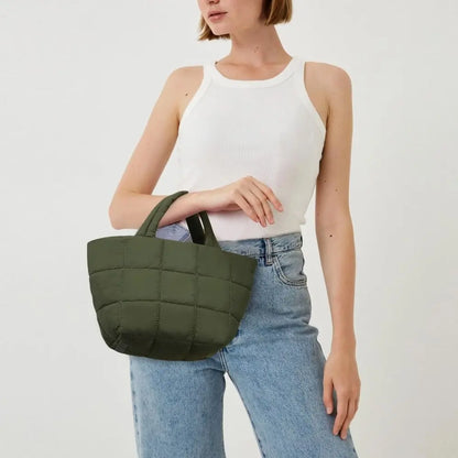 Adjustable Quilted Tote Bag Nylon Detachable Strap Puffer Bag Large Capacity with Zipper Crossbody Bag Travel