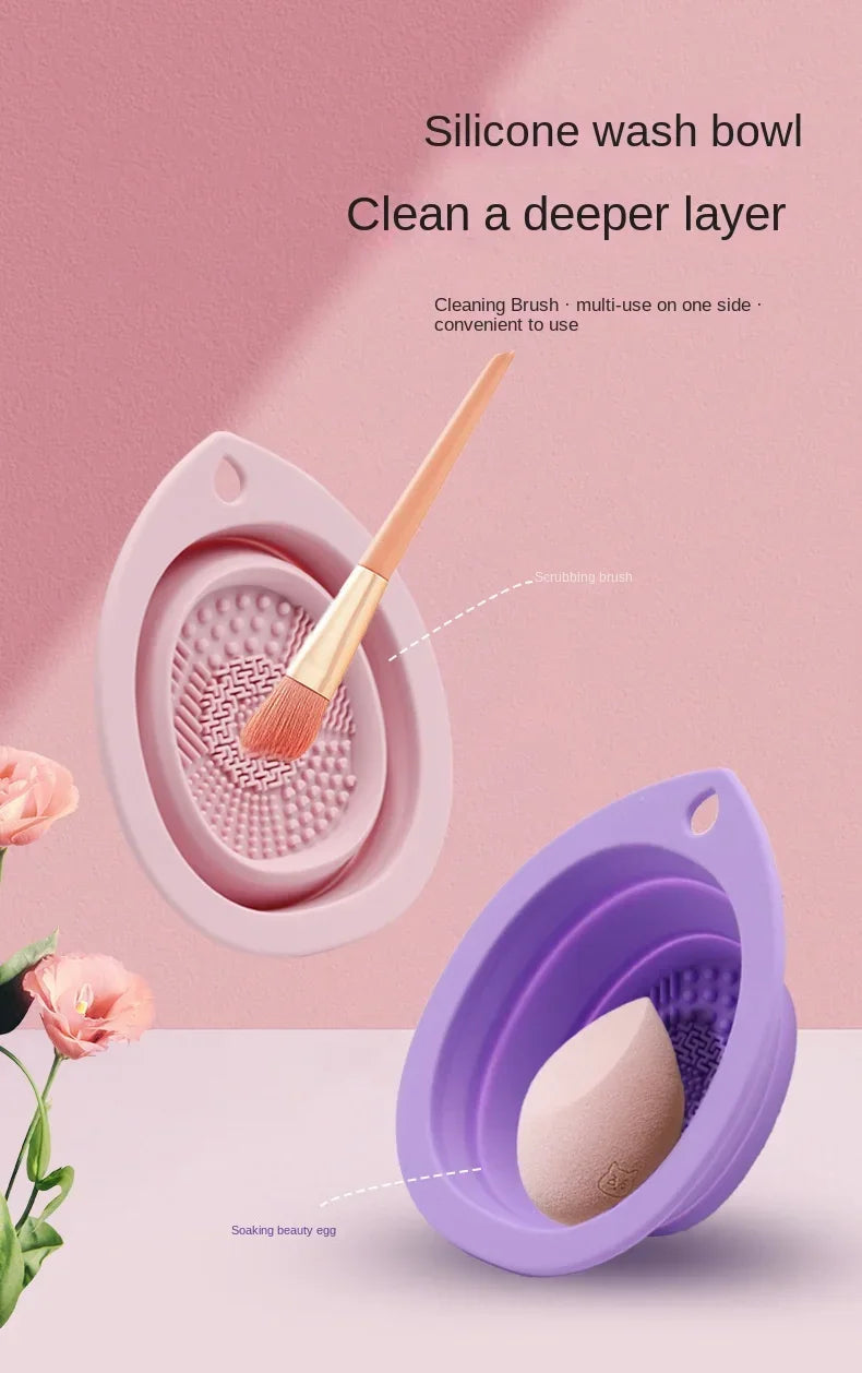 Silicone Makeup Brush Cleaner Folding Powder Puff Cleaning Bowl Eyeshadow Brushes Washing Soft Mat Beauty Tools Scrubber Box RELUX.STORE