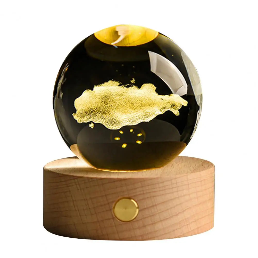 6cm Faux Crystal Ball Light Calming Night Light Clear Lighted Stellar Galaxy Spheres With Wooden Base For Bedside Table Desk