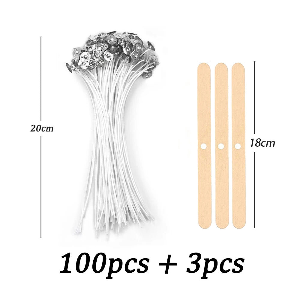 100pcs/bag Pre-Waxed Smokeless Candle Wicks with Holder DIY Cotton Thread Wicks Soy Wax Beewax Candle Wicks Making Accessories
