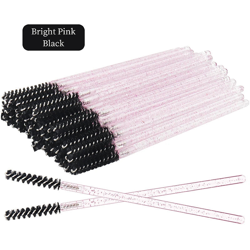 NEW 50Pcs Makeup Eyelash Brushes Disposable Crystal Eyebrow brush Diamond Handle Mascara Wand Applicator Lashes Extension Tools RELUX.STORE