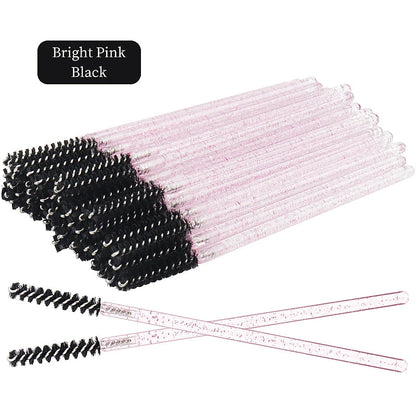 NEW 50Pcs Makeup Eyelash Brushes Disposable Crystal Eyebrow brush Diamond Handle Mascara Wand Applicator Lashes Extension Tools RELUX.STORE