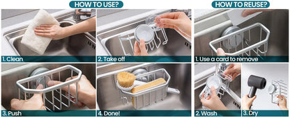 TAILI Sponge Holder for Kitchen Sink with Strong Suction Cup Removable, Rustproof Aluminum Sink Caddy for Sponge, Brush
