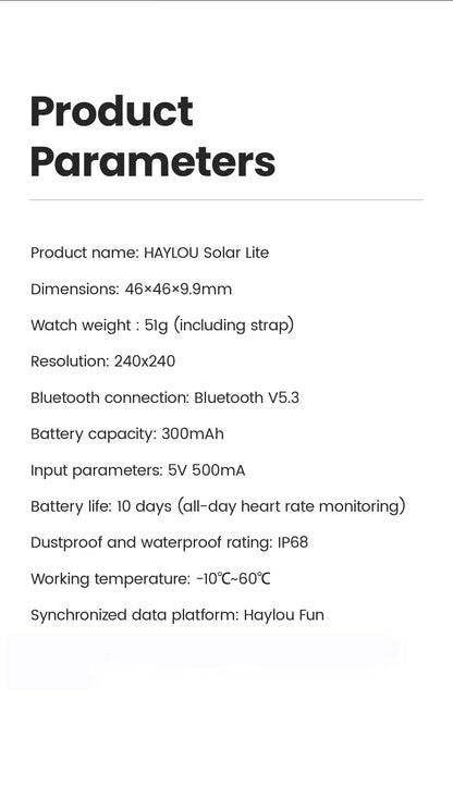 HAYLOU Solar Lite Smart Watch Bluetooth Calling Smartwatch Heart Rate Blood Oxygen Monitoring Sleep Stress Testing Sport Watch