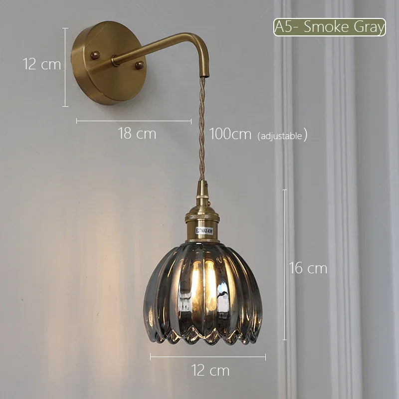 Modern Japanese Retro Floral Glass Wall Lamp Modern Simple Bedside Lamp For Bedroom Study Led Mirror Light Nordic Wall Sconce