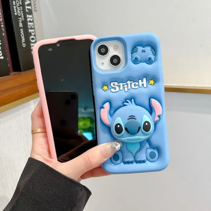For iPhone 15 Pro Max 16 11 12 Pro 13 14 Pro Max 13Pro 3D Stitch Kitty Face Grip Tok Holder Cartoon Silicon Soft Phone Case