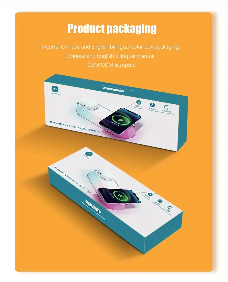 Wireless Charger Alarm Clock Time LED Light Thermometer Earphone Phone Charger 15W Fast Charging Dock Station for iPhone Samsung