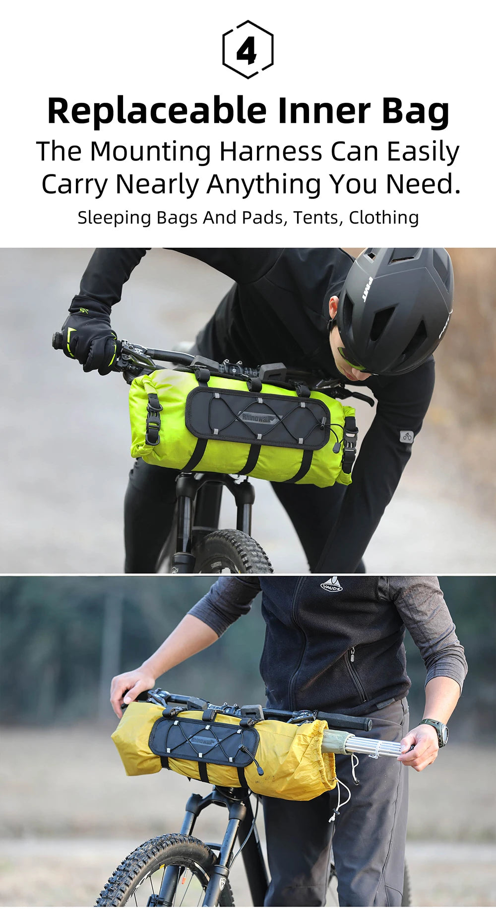 Rhinowalk Bicycle Handlebar Bag 12L Waterproof Bike Mounts Set Bike Bag Base With Replaceable Inner Dry Bag Luggage Storage