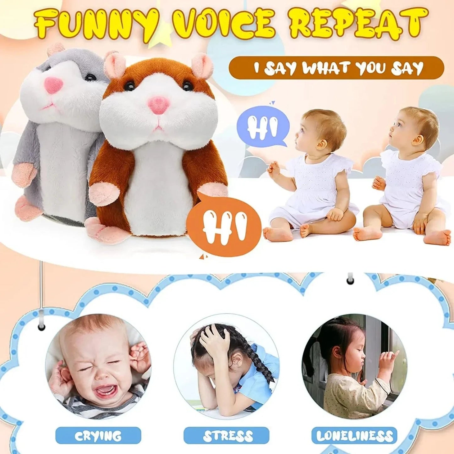 Learn To Imitate Talking Little Hamster Animal Plush Funny Toy Talking Nod Hamster Doll Soothing Crying Baby Toy Kids Gift - RELUX.STORE