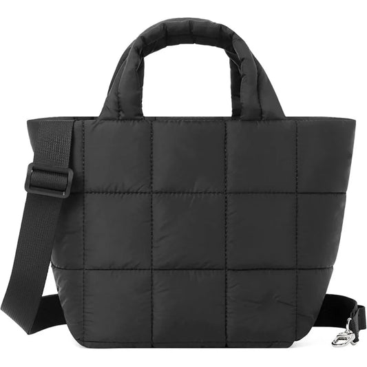 Adjustable Quilted Tote Bag Nylon Detachable Strap Puffer Bag Large Capacity with Zipper Crossbody Bag Travel