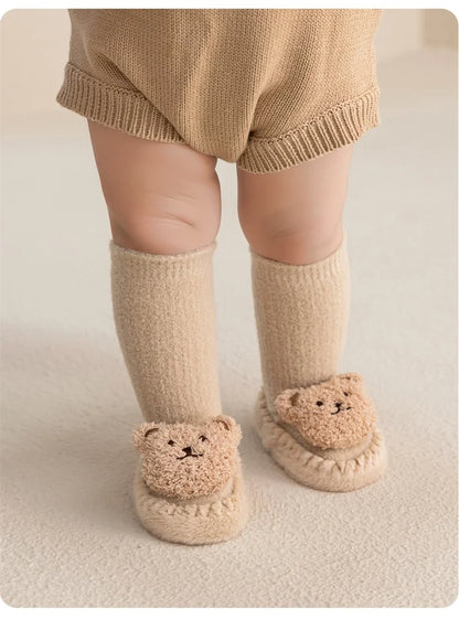 Baby Socks For Girls Boys Shoes Velvet Winter Thicken Warm Cartoon Bear Newborn Floor Sock Non Slip Soft Toddler First Walker