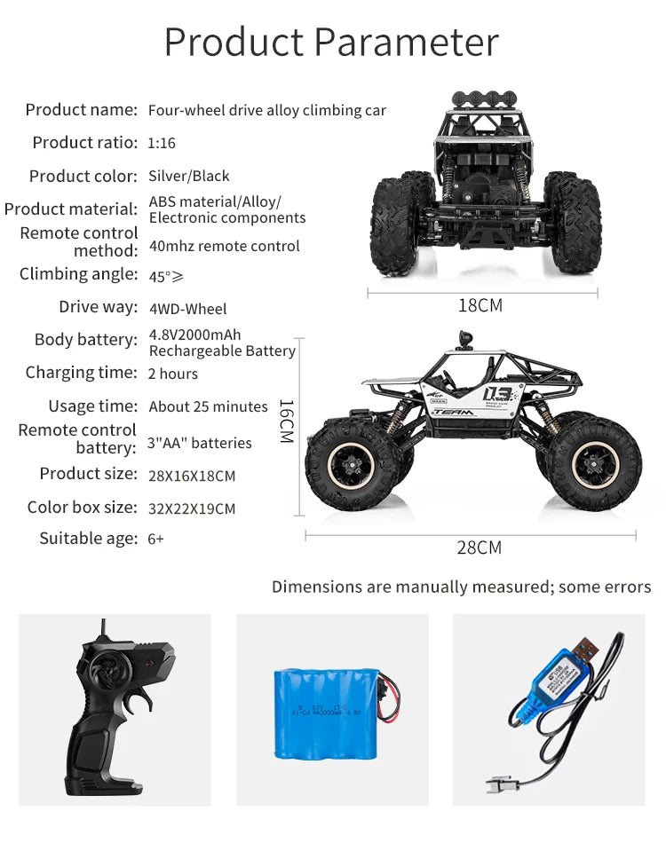 RC Cars Remote Control Car 1:12/16 Off Road Truck Metal Shell LED Headlights Offroad Monster RC Trucks 4WD All Terrain Toys Kids