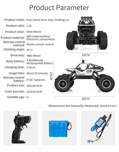 RC Cars Remote Control Car 1:12/16 Off Road Truck Metal Shell LED Headlights Offroad Monster RC Trucks 4WD All Terrain Toys Kids
