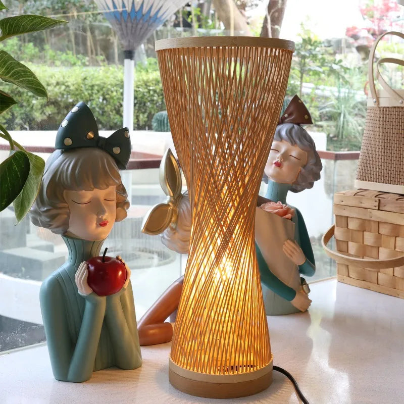 Chinese Bamboo Art Bamboo Weaving Zen Bamboo Lamp Living Room Tatami Lamp, Housewarming Gift