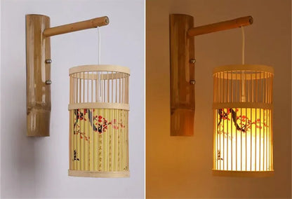 SAMAN Modern Bamboo Art Wall Lamp Bamboo Weaving Creative Living Room Restaurant Bedroom StudyTea Homestay LED Retro Wall Light