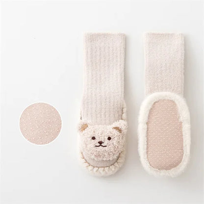Baby Socks For Girls Boys Shoes Velvet Winter Thicken Warm Cartoon Bear Newborn Floor Sock Non Slip Soft Toddler First Walker
