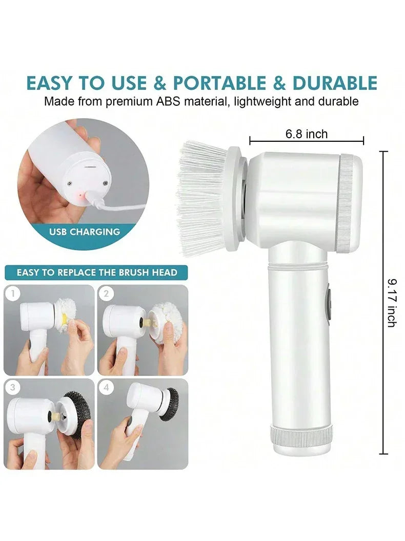 Electric Spin Scrubber Cordless Spin Scrubber with 5 Replaceable Brush Heads and Adjustable Extension Handle,5 in 1CleaningBrush