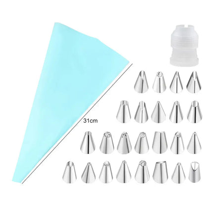 Multifunctional Cake Decorating Tools Silicone Pastry Bag Stainless Steel Cake Mouth Reusable Silicone Bag Tools Pastry Nozzle