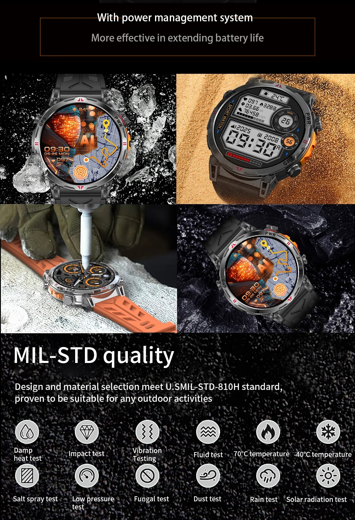 2025 New Military AMOLED HD SmartWatch 650Mah Battery GPS Compass 5ATM Waterproof Tactics 100+ Sport BT call Smart Watch For Men