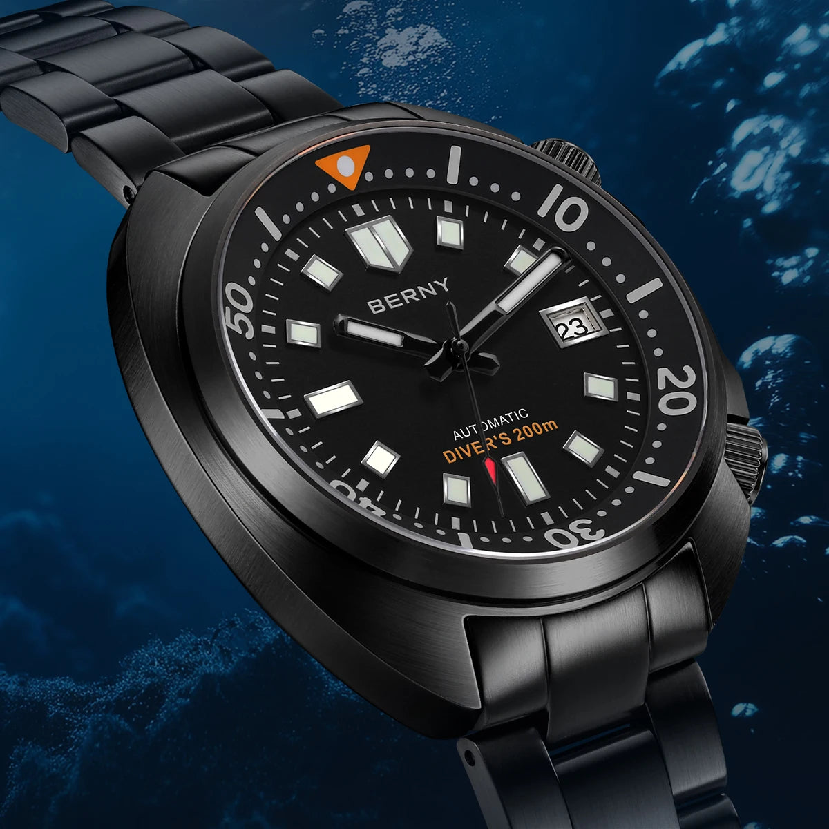 BERNY 20ATM Diver Watch For Men Mechanical Black Dial Original Design Top Automatic Sapphire Luxury Diving Luminous Men Watch