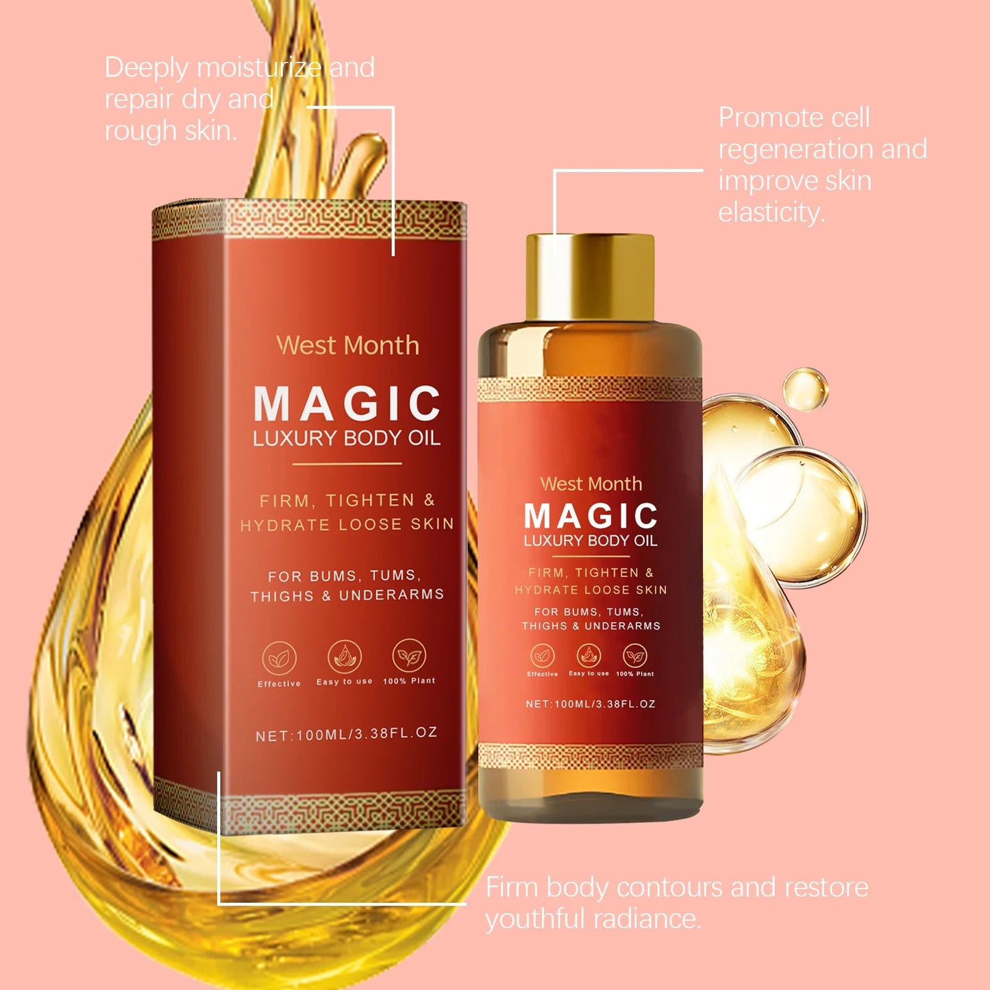 Body Firming Oil Deep Moisturizing Dry Skin Improve Sagging Skin Tightening Chest Thighs Nourishing Magic Luxury Body Care 100ml RELUX.STORE