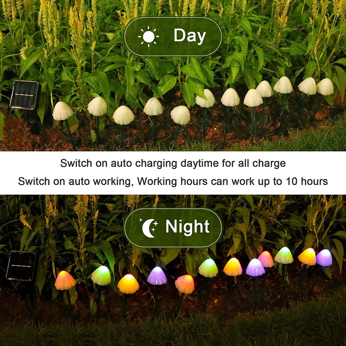 10 LED Solar Mushroom Lights Outdoor Waterproof Decorative Street Lights for Lawn Garden Patio Christmas Holiday Decoration