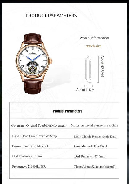 Aesop Real Flying Tourbillon Movement Mechanical Watches Luxury Watch for Men Skeleton Tourbillon Watch Sapphire Official StoreS