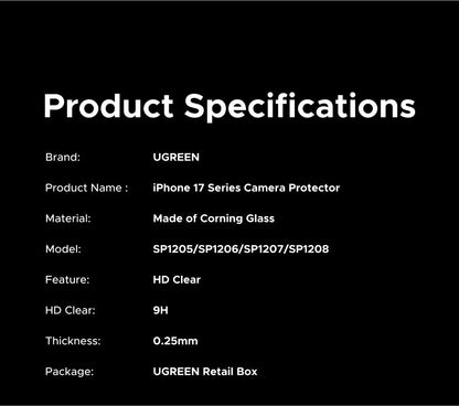 UGREEN Camera Lens Protector for iPhone 17 Pro Max Full Lens Glass for iPhone 17 Air Protective Film HD 1PCS RELUX.STORE