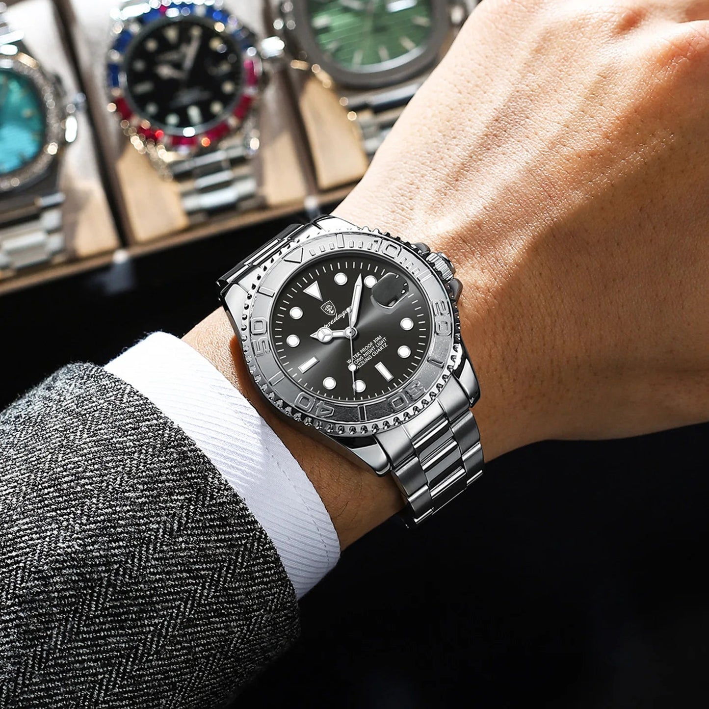 POEDAGAR Luxury Men Watch Business Quartz Man Clock Sports Waterproof Luminous Date Stainless Steel Men's Watches Male Reloj+box RELUX.STORE