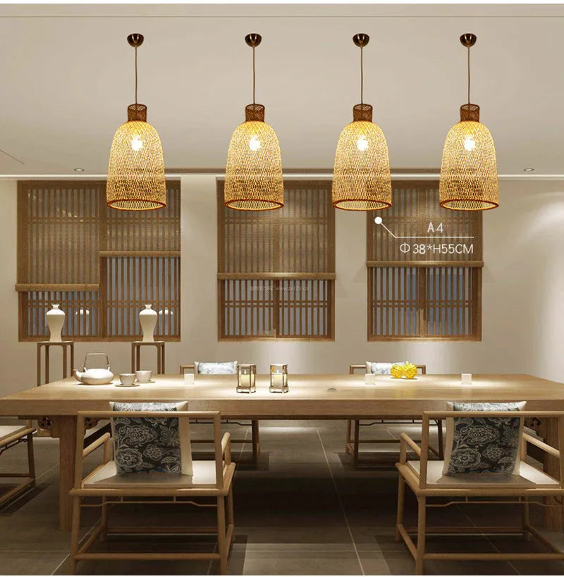 New Chinese Bird's Nest Lampshade Chandelier Hotel Restaurant Staircase Japanese Tatami Rattan LED Bamboo Furniture Decoration RELUX.STORE
