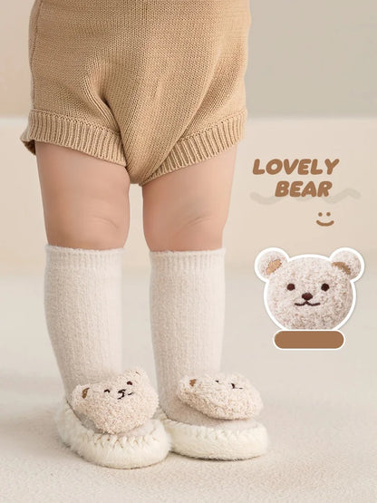 Baby Socks For Girls Boys Shoes Velvet Winter Thicken Warm Cartoon Bear Newborn Floor Sock Non Slip Soft Toddler First Walker