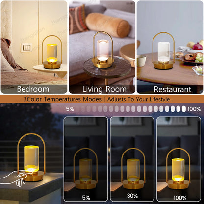 Table Lamp LED Touch Sensor Desktop Night Light Rechargeable Wireless Reading Lamp for Restaurant Hotel Bar Bedroom Decor Light