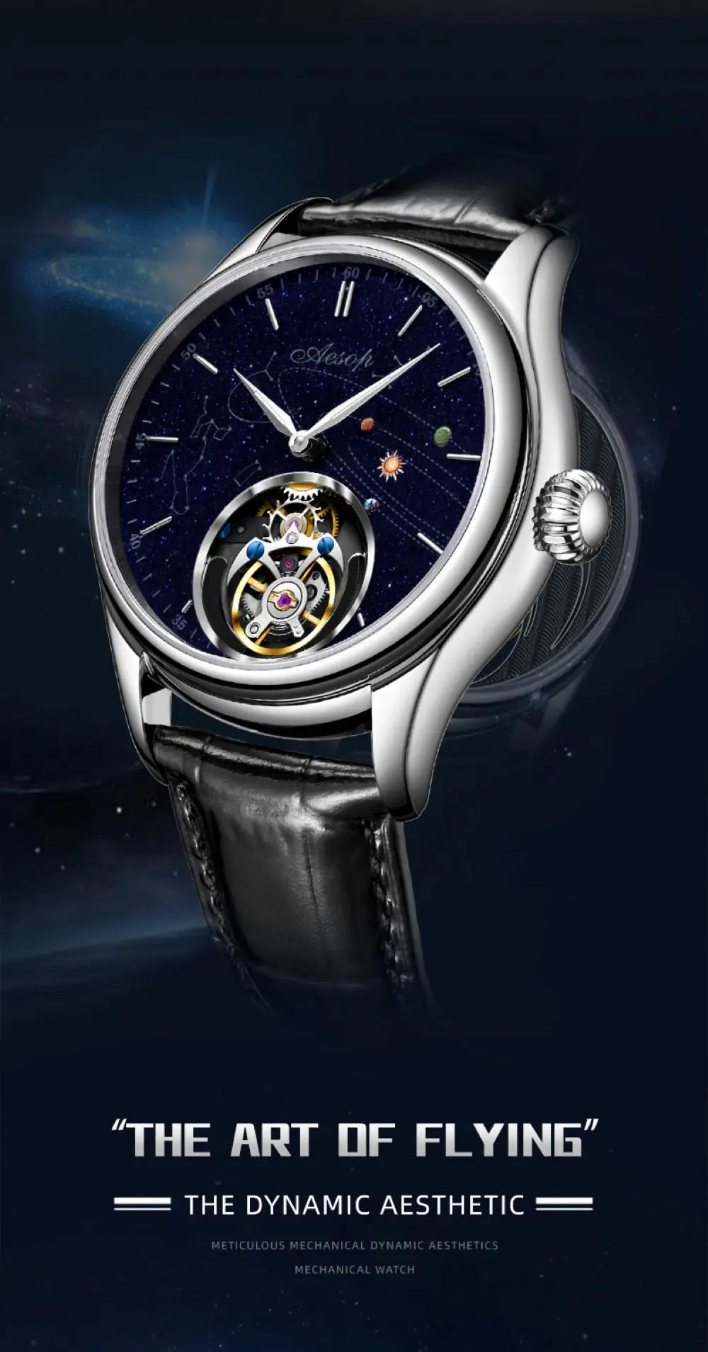 AESOP Mens Luxury Real Flying Tourbillon Mechanical Sapphire Waterproof Watch Skeleton Watches for Men Wristwatches Male 2025 A