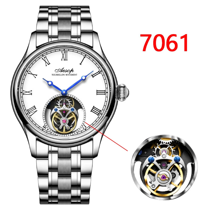 Aesop Real Flying Tourbillon Movement Mechanical Watches Luxury Watch for Men Skeleton Tourbillon Watch Sapphire Official StoreS