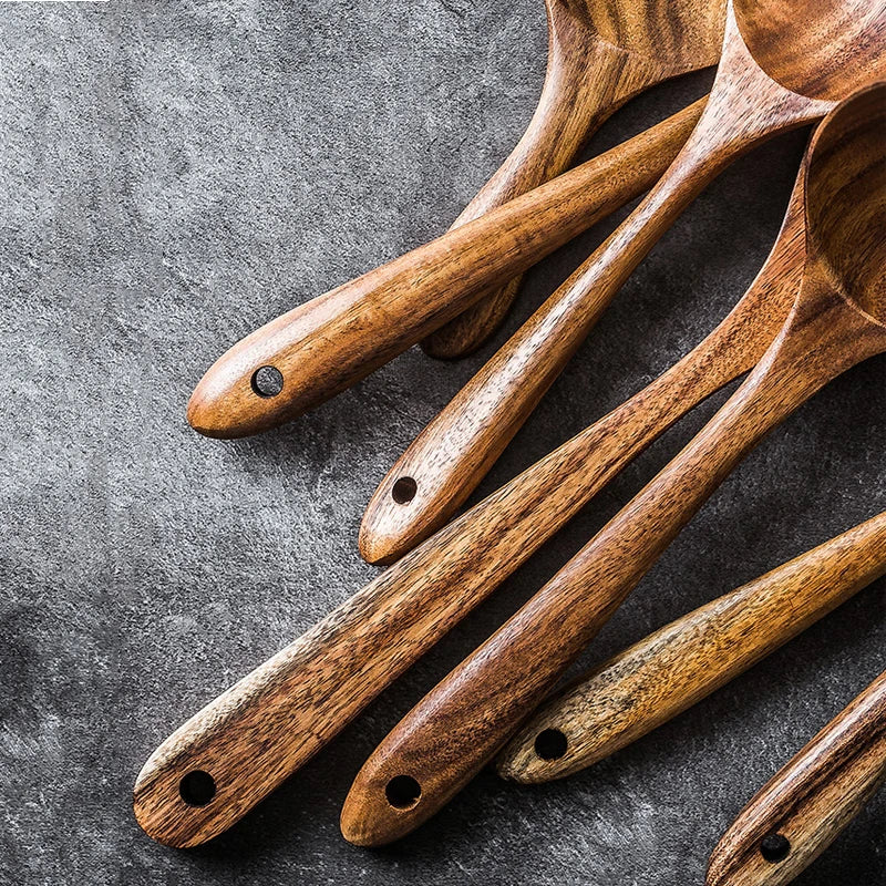Thailand Teak Natural Wooden Tableware Cooking Ladle Turner Long Rice Colander Soup Skimmer Cooking Spoons Scoop Kitchen Tool
