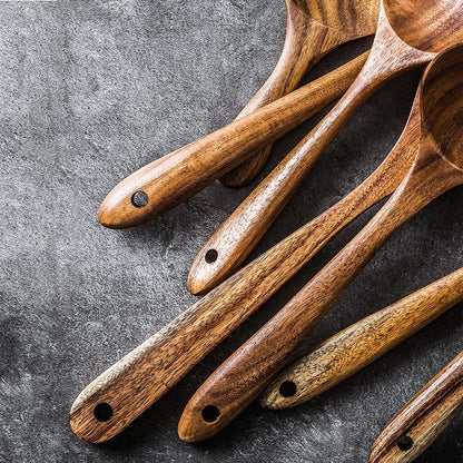 Thailand Teak Natural Wooden Tableware Cooking Ladle Turner Long Rice Colander Soup Skimmer Cooking Spoons Scoop Kitchen Tool