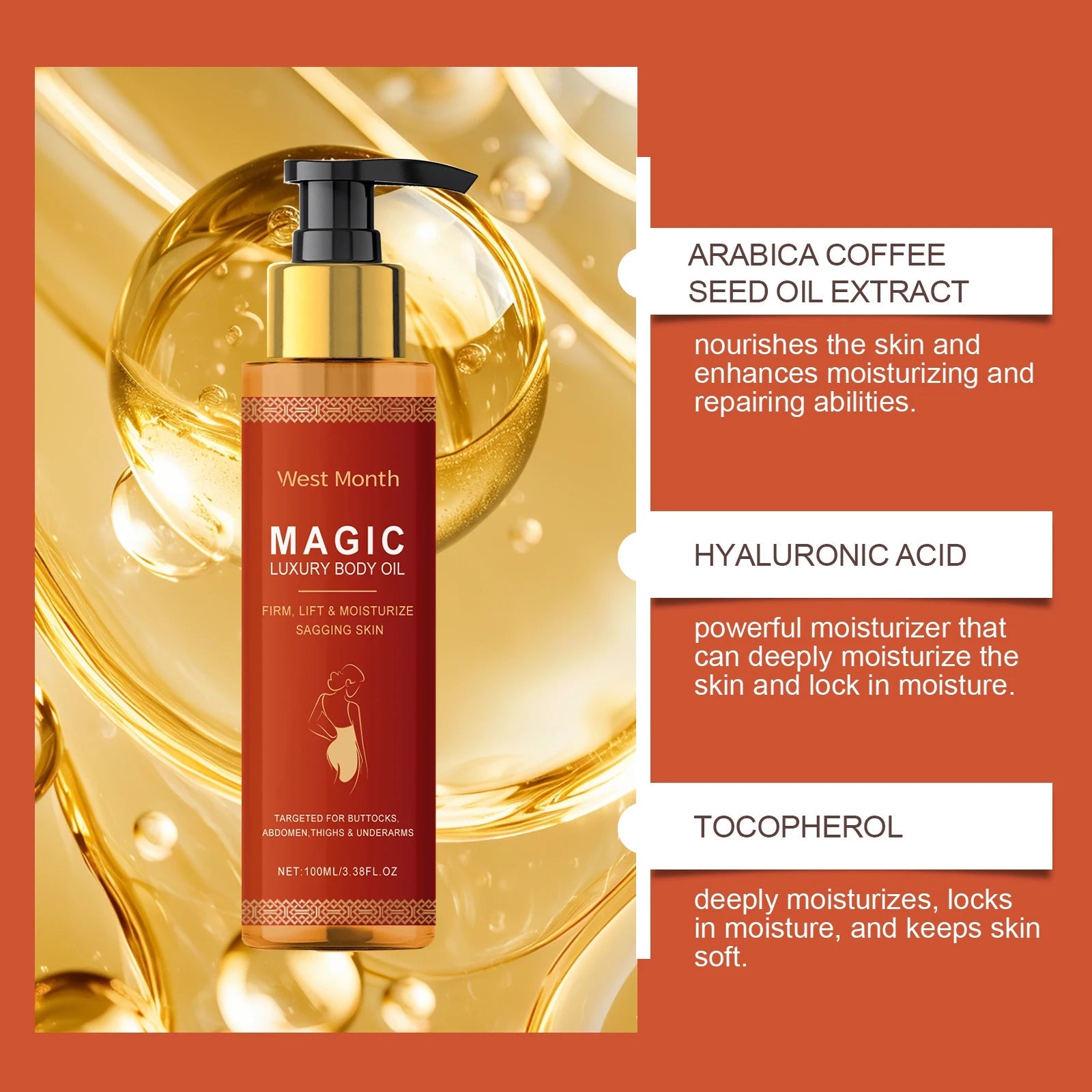 Body Firming Oil Deep Moisturizing Dry Skin Improve Sagging Skin Tightening Chest Thighs Nourishing Magic Luxury Body Care 100ml RELUX.STORE