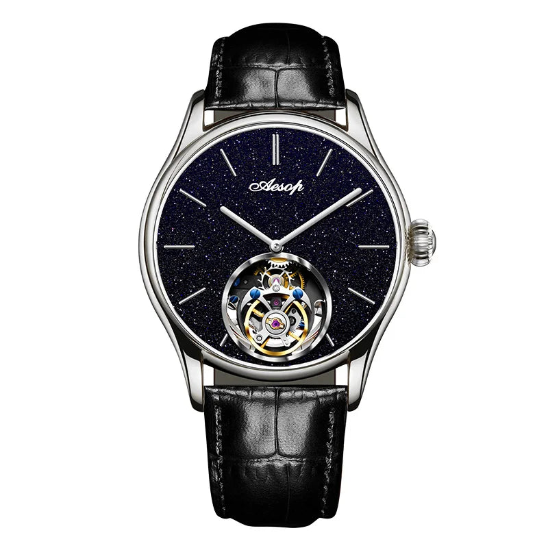 AESOP Mens Luxury Real Flying Tourbillon Mechanical Sapphire Waterproof Watch Skeleton Watches for Men Wristwatches Male 2025 A
