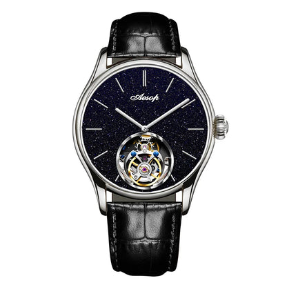 AESOP Mens Luxury Real Flying Tourbillon Mechanical Sapphire Waterproof Watch Skeleton Watches for Men Wristwatches Male 2025 A