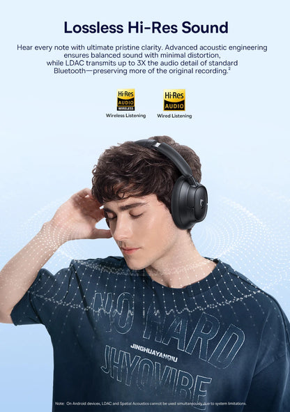 Baseus Bowie H1s Wireless Headphones Bluetooth 5.4 Noise Canceling 46dB Over Ear Headset Hi-Res Spatial Audio Earphone 120H Time