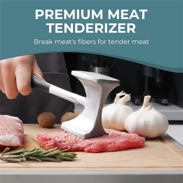 LMETJMA Meat Tenderizer Hammer with Comfortable-Grip Handle Zinc Alloy Meat Hammer Tenderizer Kitchen Meat Mallet Pounder JT329