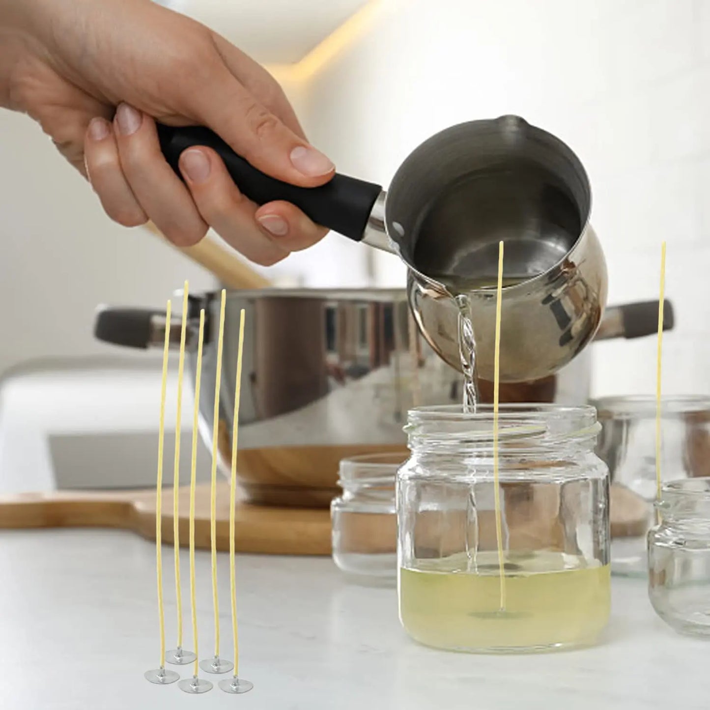 100pcs/bag Pre-Waxed Smokeless Candle Wicks with Holder DIY Cotton Thread Wicks Soy Wax Beewax Candle Wicks Making Accessories