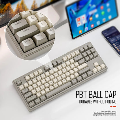 M87 Wireless Keyboard Gaming,87keys Dual Mode Bluetooth Keyboard with Rainbow-light RGB,PBT Ballcaps for Silent Office Gaming