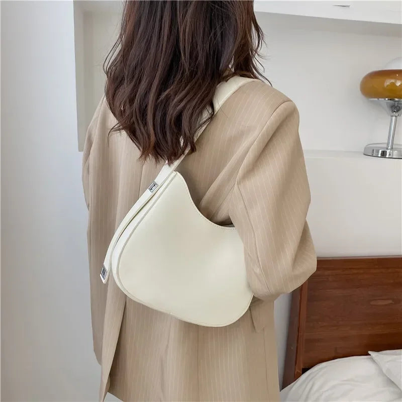 New Trendy and Fashionable Shoulder Underarm Bag PU Leather Solid Color Tote Handbag Luxury Brand Female Portable Shoulder Bag RELUX.STORE
