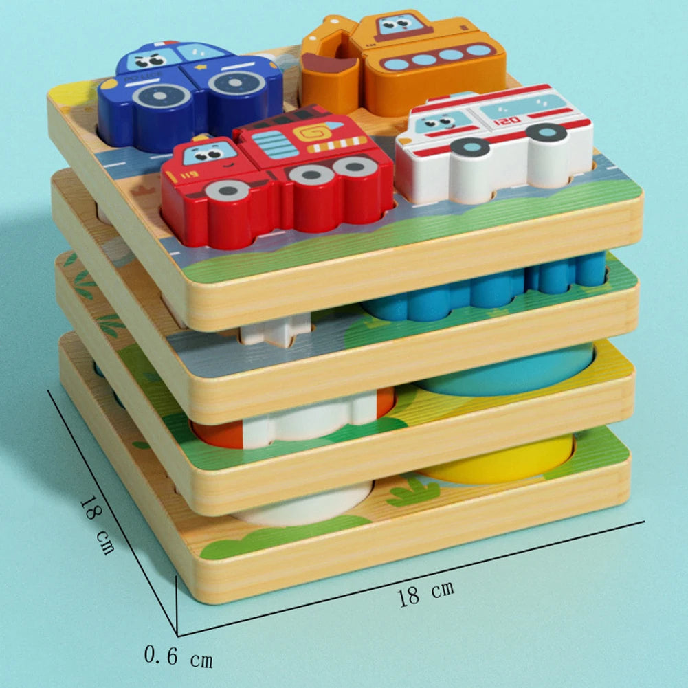 4-in-1 Wooden Toys 3D Wood Puzzle Cartoon Animals Cognitive Jigsaw Puzzle Early Learning Educational Toys For Children Gift RELUX.STORE