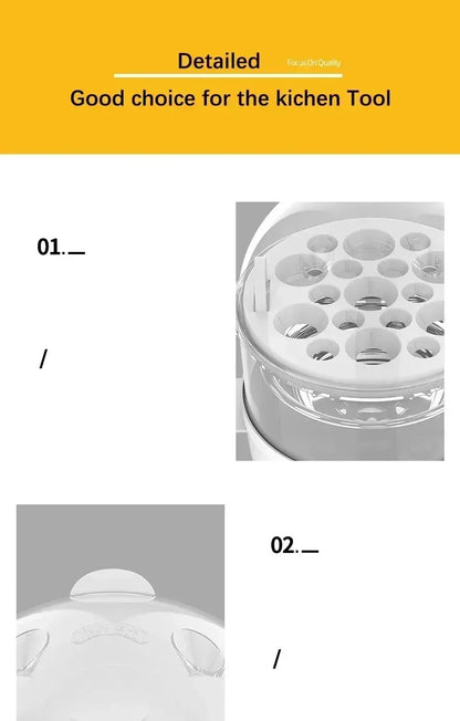 Multifunctional Electric Egg Cooker Steamer - Double Layer for Boil, Poach, Steam Eggs & Veggies, Compact Breakfast Appliance
