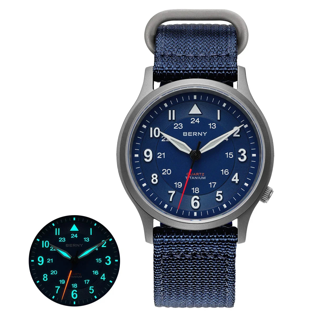 BERNY Titanium Watches for Men Classic Mens Field Pilot Watch Easy Read Outdoor Quartz Wristwatch Super Luminous Sapphire 5ATM